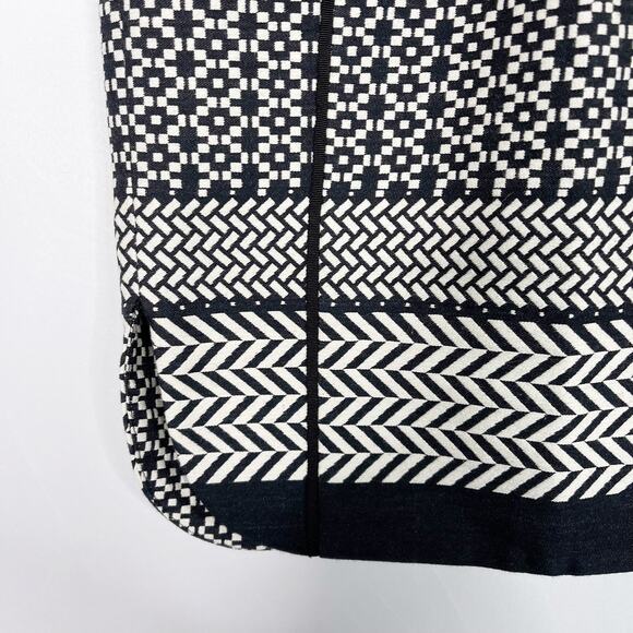 J Crew Size 00 Lux Paneled Black Cream Geometric Jacquard Pencil Skirt Cotton - Picture 6 of 13